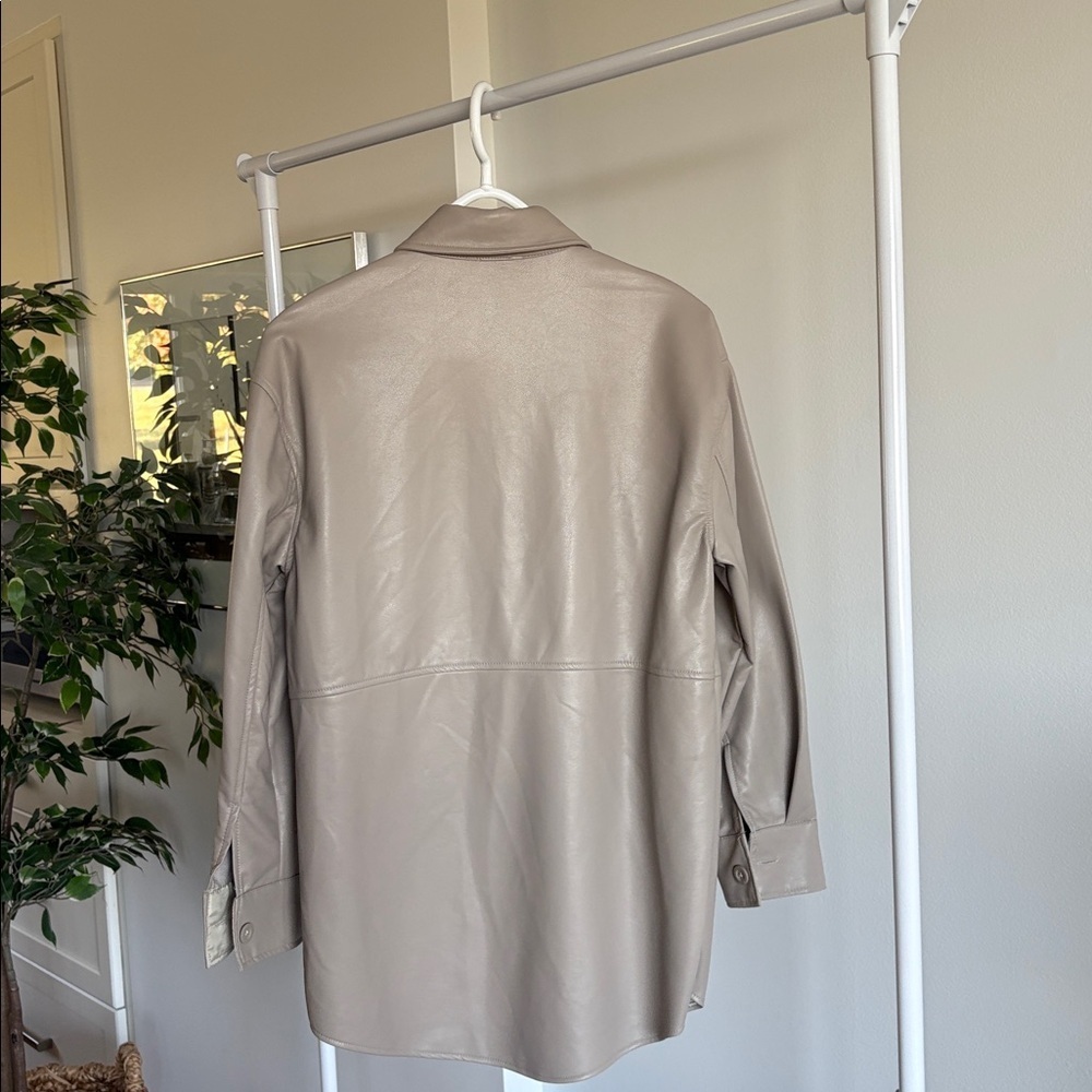 Taupe vegan Leather Button-Up Shirt - Picture 2 of 2